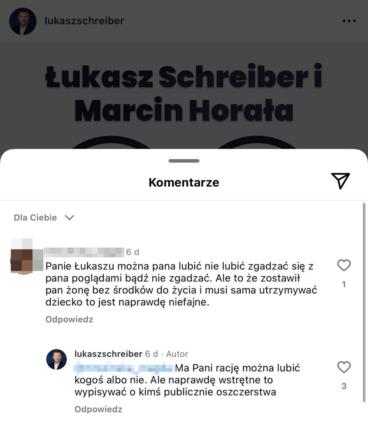 Łukasz Schreiber reaguje na zarzuty internautki ws. żony