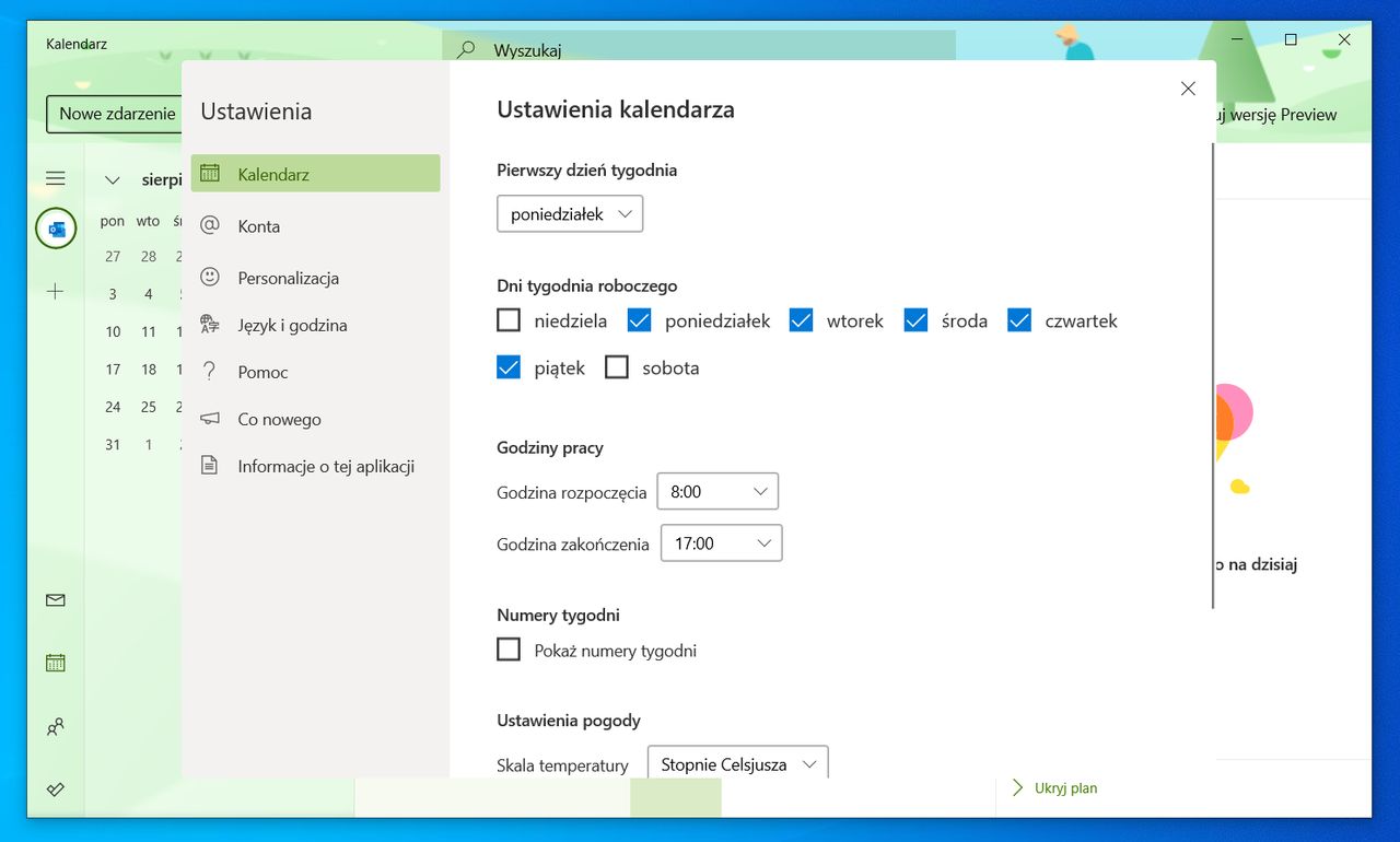 Zaokrąglone rogi niektórych elementów Kalendarza (wersja Preview) w Windows 10 dla Insiderów (kanał Dev), fot. Oskar Ziomek.