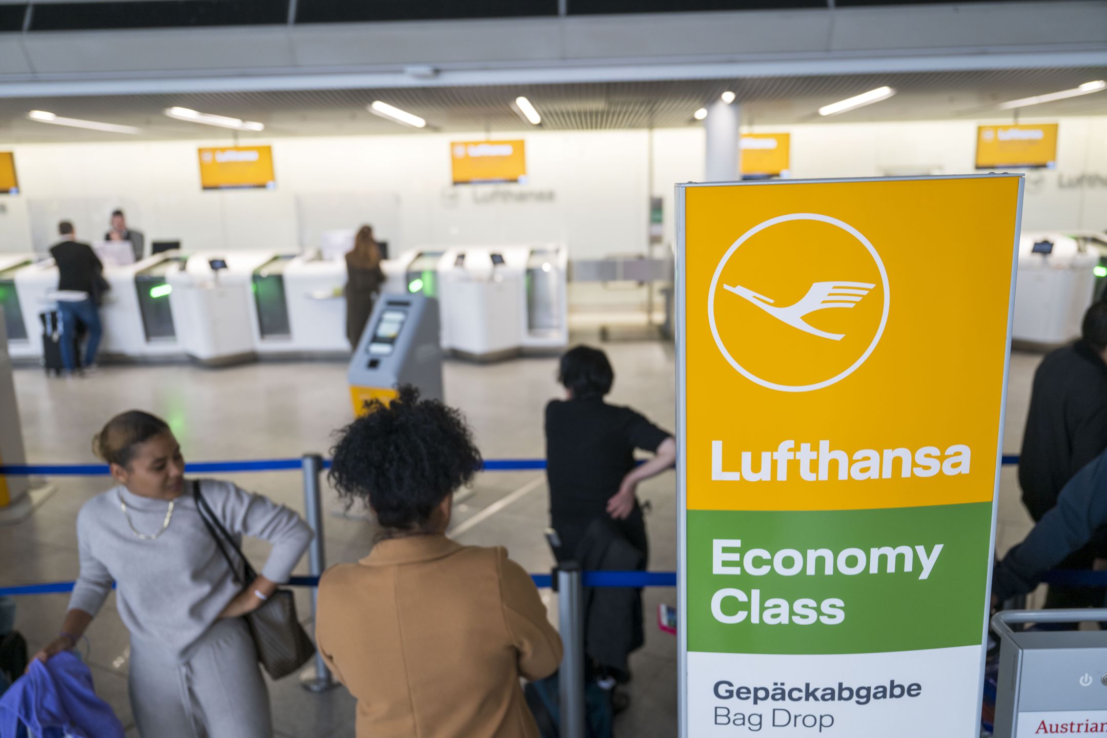 FRANKFURT AM MAIN, GERMANY - MARCH 07: Long queues form in front of Lufthansa rebooking counters at the Frankfurt Airport during nationwide strike of Lufthansa ground employess on March 7, 2024 in Frankfurt, Germany. Germany is facing a simultaneous strike by railway workers of the GDL labour union, ground personnel of Lufthansa airlines and airport security personnel at Frankfurt and Hamburg airports that is scheduled to last until tomorrow midday. (Photo by Thomas Lohnes/Getty Images)