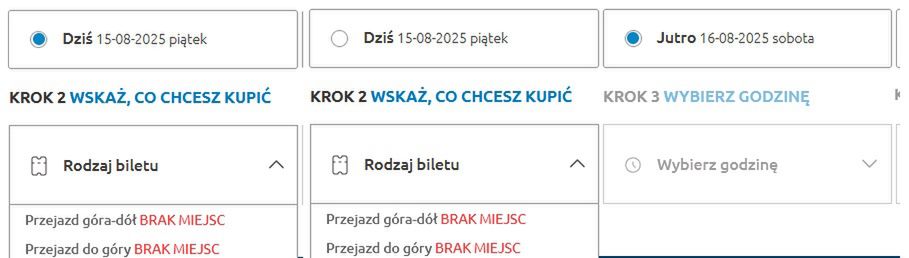 Brak biletów na wjazd góra-dół na Kasprowy Wierch