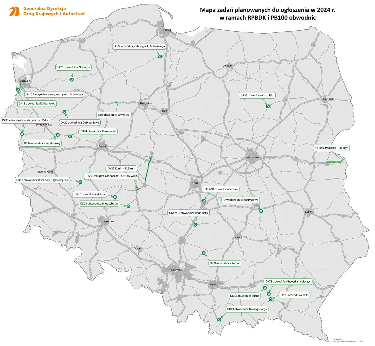 Na te odcinki dróg GDDKiA planuje ogłosić przetargi w 2024 r.