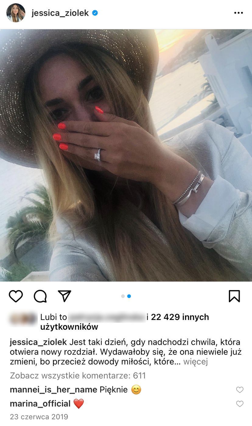 Zaręczona z Miłoszem Mleczko Jessica Ziółek nie usunęła zdjęć z oświadczyn Arkadiusza Milika