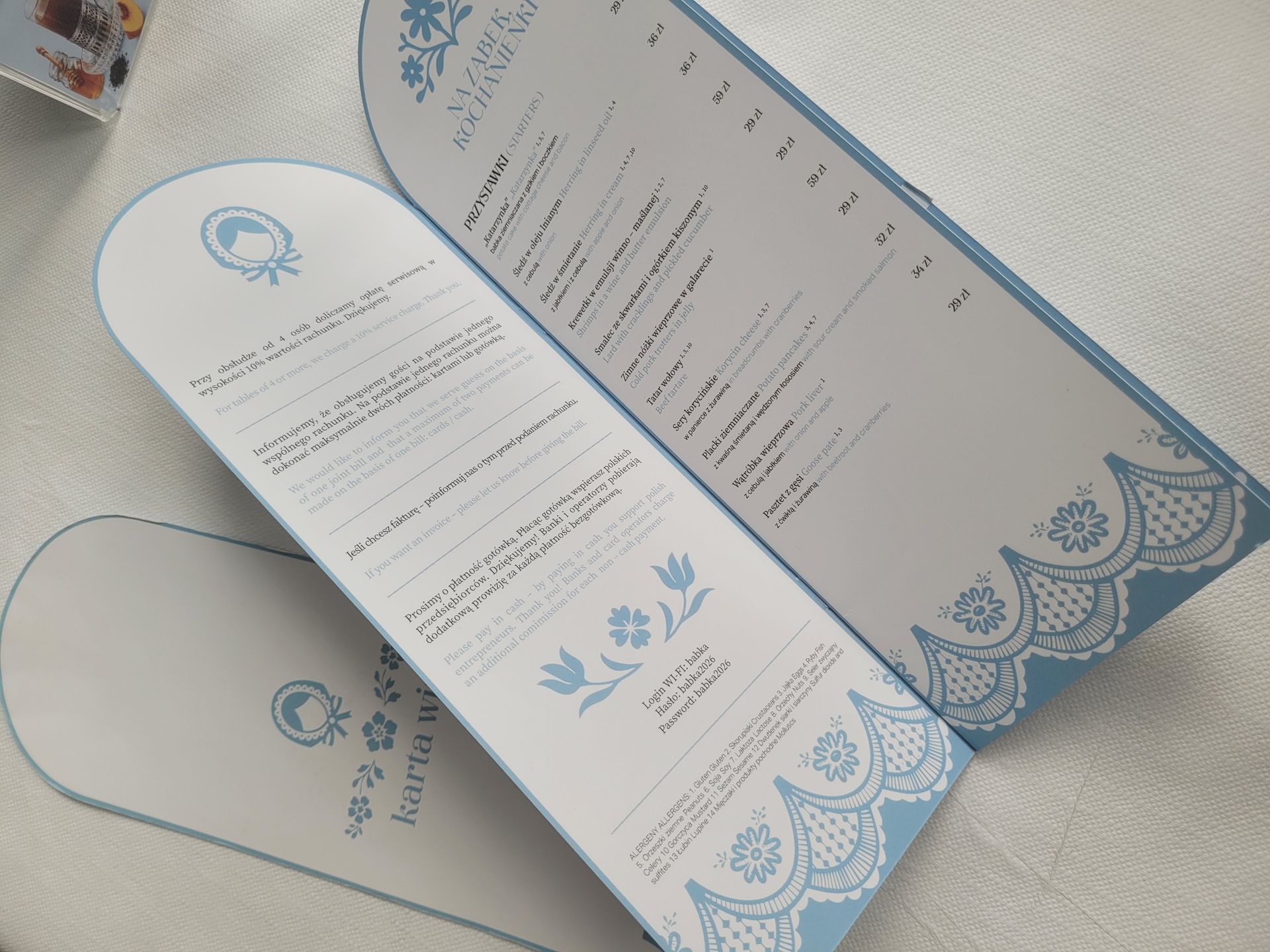 Menu restauracji Babka na warszawskiej Pradze