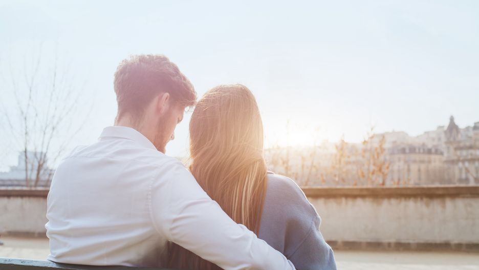 dating or first love, young couple sitting together on the bench, view from the backsharing, feelings, date, relations, flirting, park, spring, listen, psychology, teenage, day, bench, sitting, paris, life, urban, tender, talking, male, outside, dating, people, moment, caucasian, hugs, female, girlfriend, love, abstract, intimate, lifestyle, relationships, young, care, nice, city, woman, conversation, sunset, together, sky, first, romantic, beautiful, background, romance, couple, man, whisper, copyspace