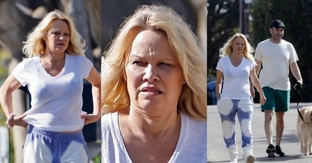 Świeża niczym poranna rosa Pamela Anderson wędruje po Malibu z uroczym psiakiem i mężem numer PIĘĆ (ZDJĘCIA)