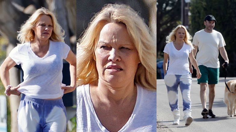 Świeża niczym poranna rosa Pamela Anderson wędruje po Malibu z uroczym psiakiem i mężem numer PIĘĆ (ZDJĘCIA)