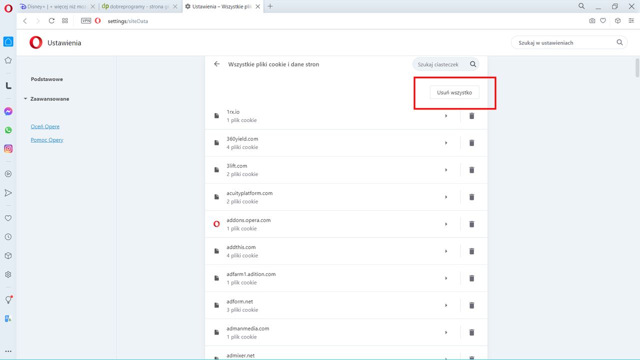 Opera: usuwamy wszystkie ciasteczka