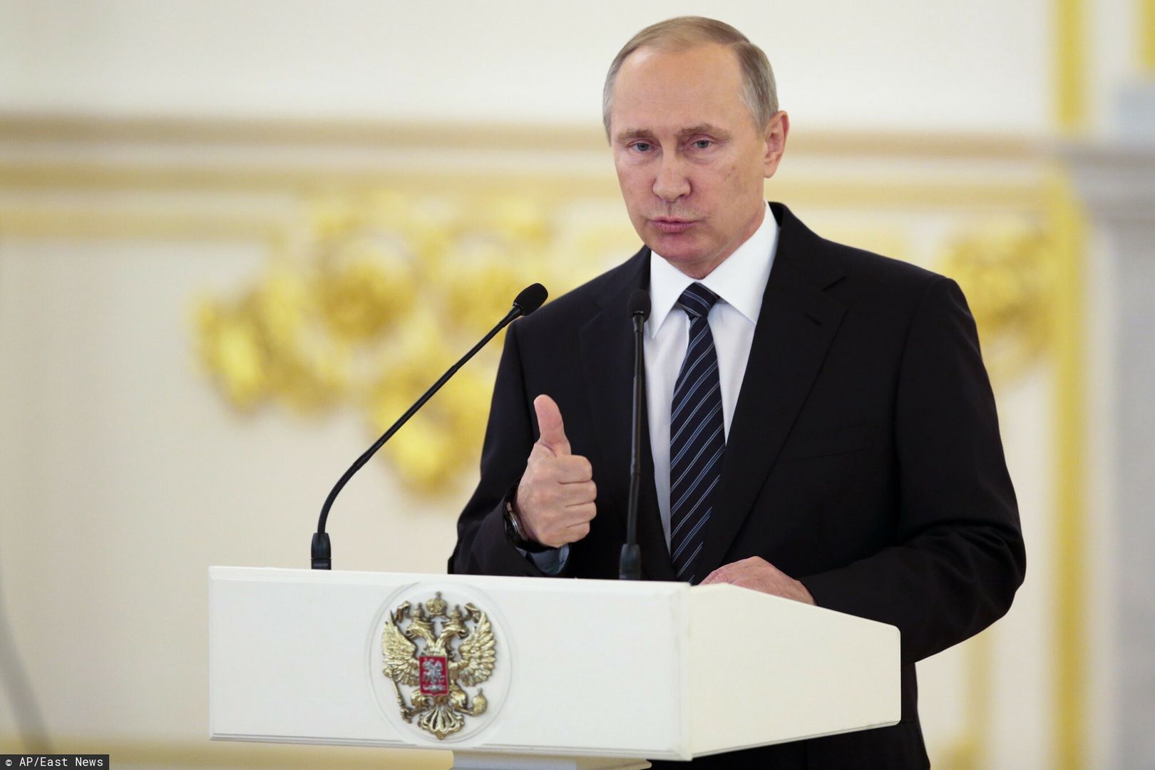 Vladimir Putin spotka? si? z rosyjskimi olimpijczykami
Russian President Vladimir Putin gives a speech during an awards ceremony for Russia's Olympians in Moscow's Kremlin in Moscow, Russia, Thursday, Aug. 25, 2016. (AP Photo/Ivan Sekretarev)
AP