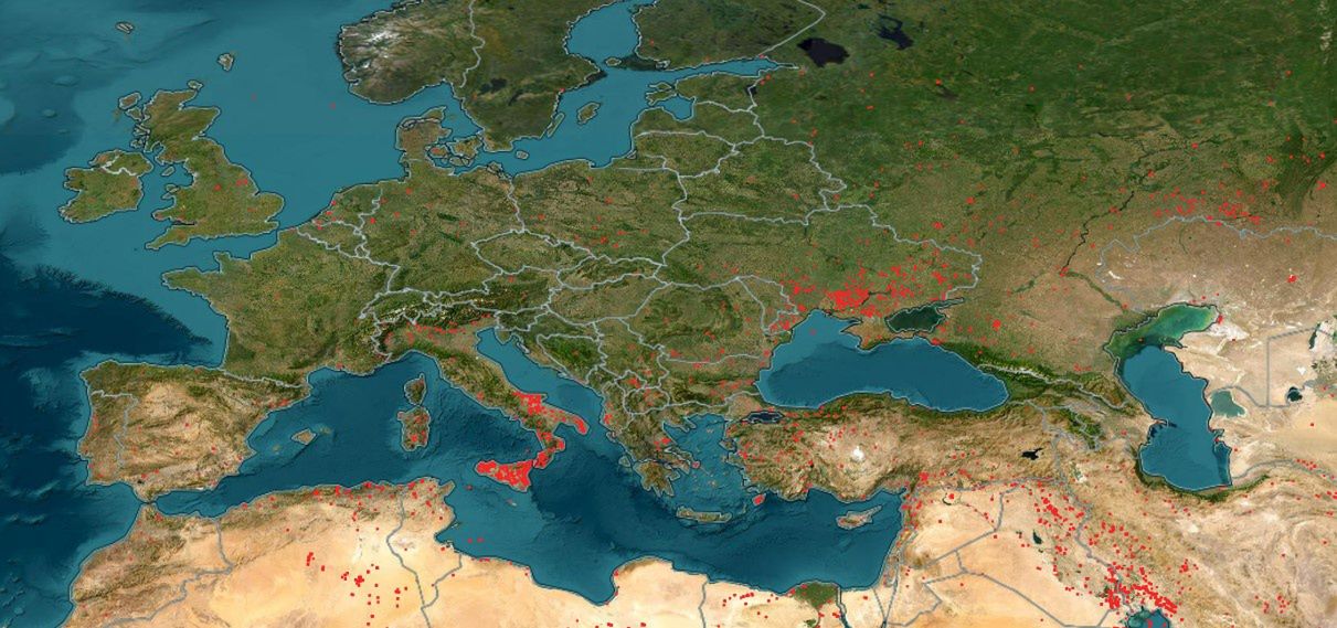 Pożary w Europie. Mapa przedstawia pożary, do których doszło w dniach 25-27 lipca