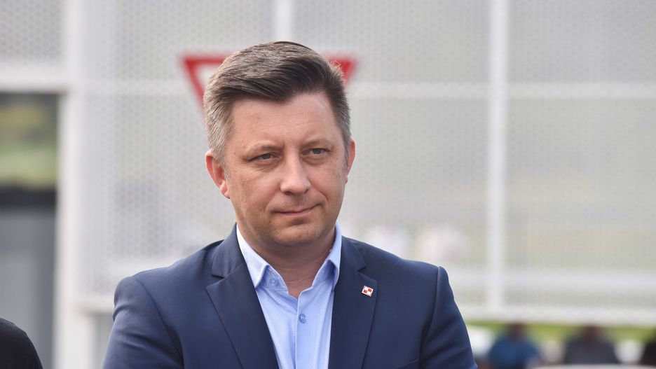 KRAKOVETS, UKRAINE - 2022/08/16: Michal Dworczyk, the Chief of the Chancellery of the Prime Minister Office of Poland during the launch of the reconstructed checkpoint on the Ukrainian-Polish border "Krakovets - Korchova" near the village of Krakovets in the Lviv region. After the reconstruction began in June, the checkpoint "Krakovets" on the Ukrainian side of the Ukrainian-Polish border became fully operational. It was equipped with new lanes for cars and an increased number of lanes for trucks. Pavilions were also created for the customs and passport control of bus passengers. The reconstruction was carried out as part of the "Open Border" project paid for by the Polish government. (Photo by Pavlo Palamarchuk/SOPA Images/LightRocket via Getty Images)