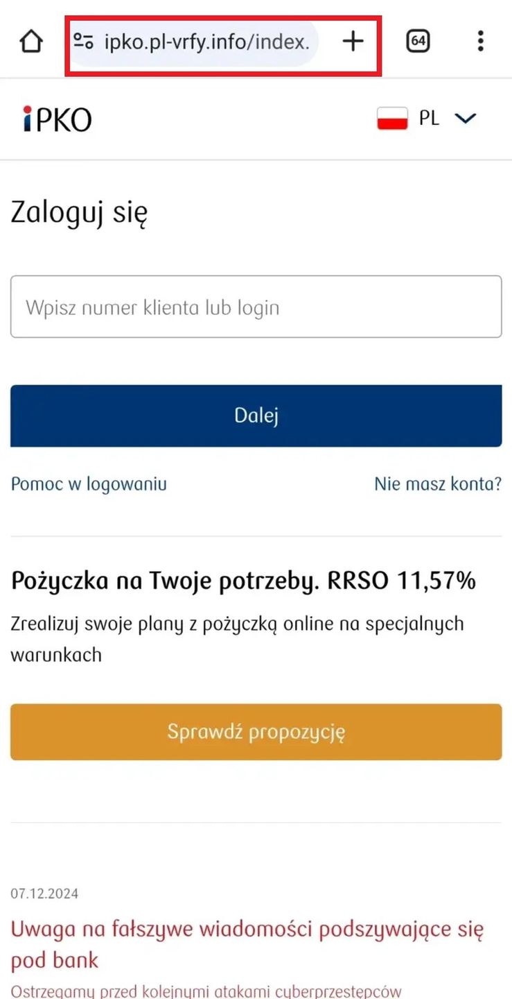 Atak na klientów PKO