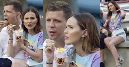 Marina Łuczenko grymasi, objadając się włoskimi lodami w towarzystwie Wojtka i Liama (ZDJĘCIA)