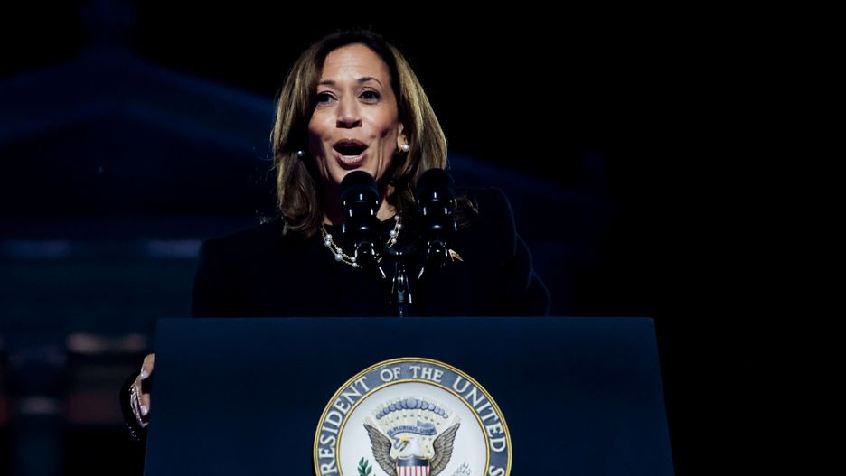 US Vice President Kamala Harris during a campaign event outside the Philadelphia Museum of Art in Philadelphia, Pennsylvania, US, on Monday, Nov. 4, 2024. Kamala Harris and Donald Trump are separated by the narrowest of margins in polls, which show Tuesday's election is a coin flip, and by a chasm in their future vision for the world's premier economic and military power. Photographer: Hannah Beier/Bloomberg via Getty Images
