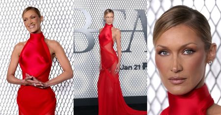 Posągowa Bella Hadid zachwyca w czerwonej sukni na nowojorskiej premierze "The Beauty". Zostanie gwiazdą kina? (ZDJĘCIA)