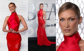 Posągowa Bella Hadid zachwyca w czerwonej sukni na nowojorskiej premierze "The Beauty". Zostanie gwiazdą kina? (ZDJĘCIA)