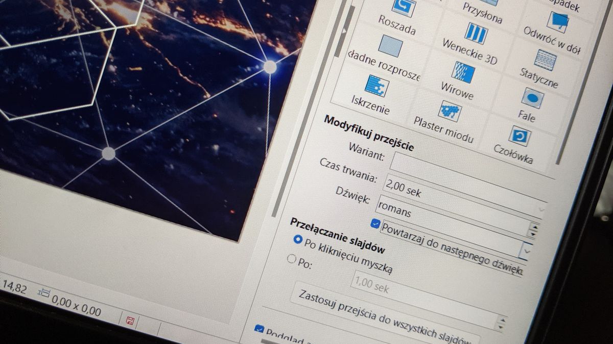 Funkcja dodawania muzyki do prezentacji w programie LibreOffice Impress.