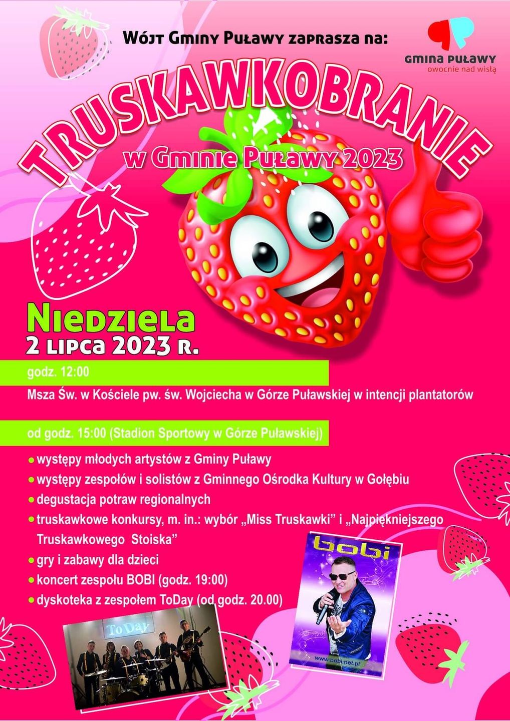 Truskawkobranie w Gminie Puławy 2023 - Góra Puławska - program wydarzenia, plakat