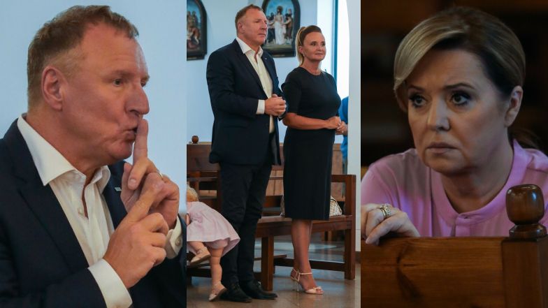 Jacek Kurski z żoną i córką na mszy z okazji śmierci matki