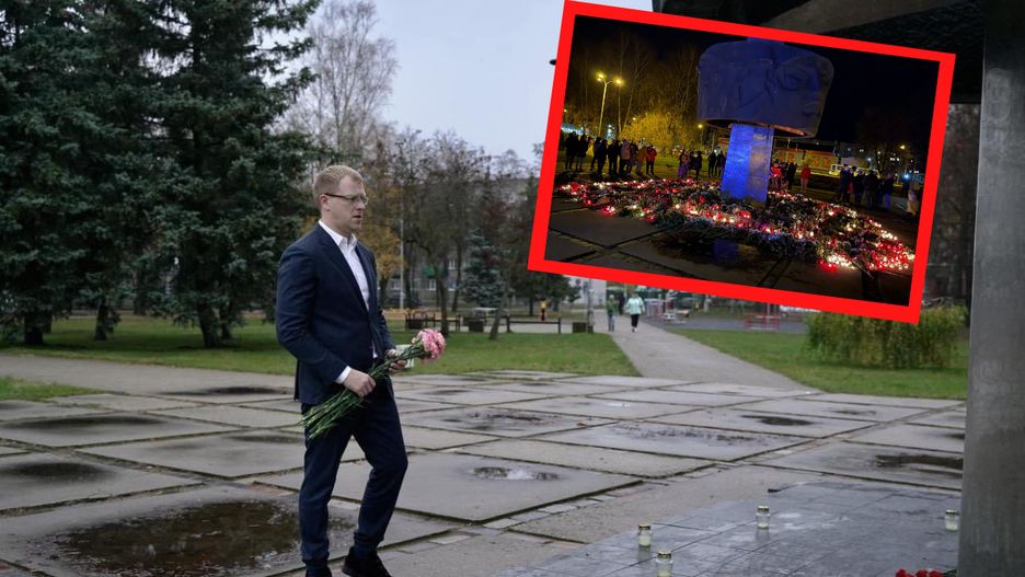 W Dyneburgu ludzie gromadzą się przed sowieckim pomnikiem, który ma zostać rozebrany