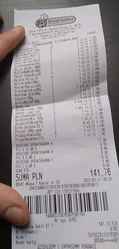 Paragon z Biedronki. 