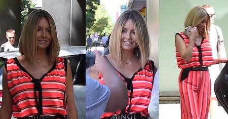 Małgorzata Rozenek w pasiastym kombinezonie opuszcza TVN
