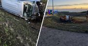 Poważny wypadek na S61. Bus z dziećmi wypadł z drogi