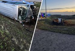 Poważny wypadek na S61. Bus z dziećmi wypadł z drogi