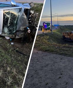 Poważny wypadek na S61. Bus z dziećmi wypadł z drogi