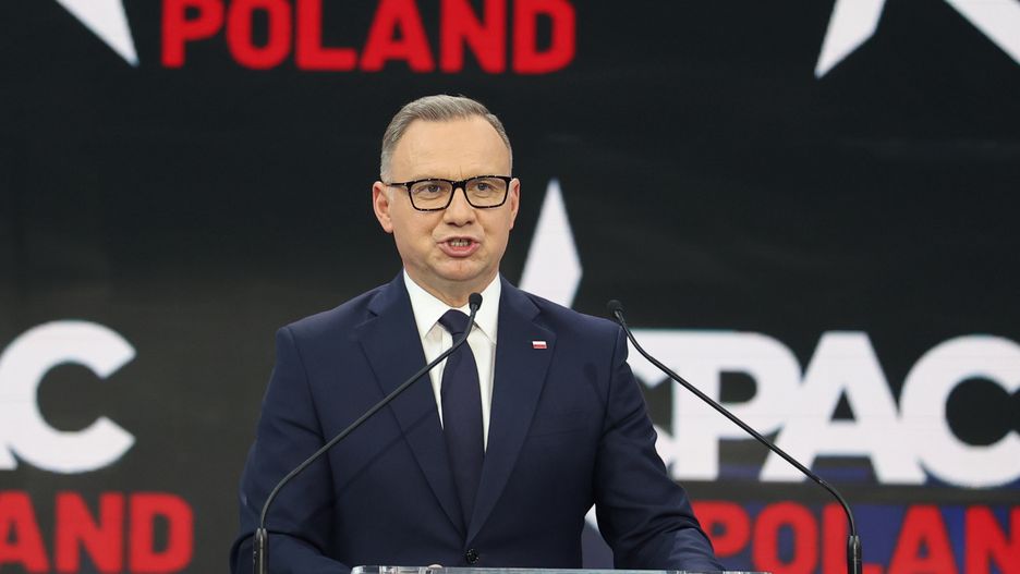 RZESZOW, POLAND - 2025/05/27: Polish President Andrzej Duda is seen during the CPAC Poland 2025 conference. The Conservative Political Action Conference (CPAC) took place in Jasionka near Rzeszow, Poland. (Photo by Grzegorz Wajda/SOPA Images/LightRocket via Getty Images)
