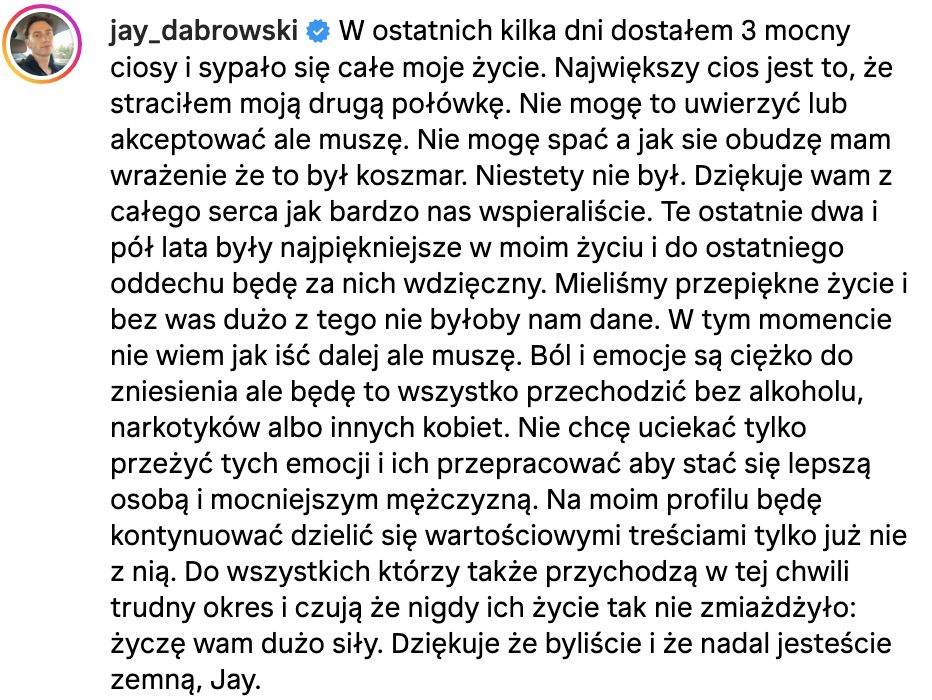 Eliza Milewska i Jeremiah "Jay" Dąbrowski rozstali się 