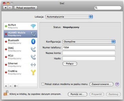 Mobilny internet a Mac OS X