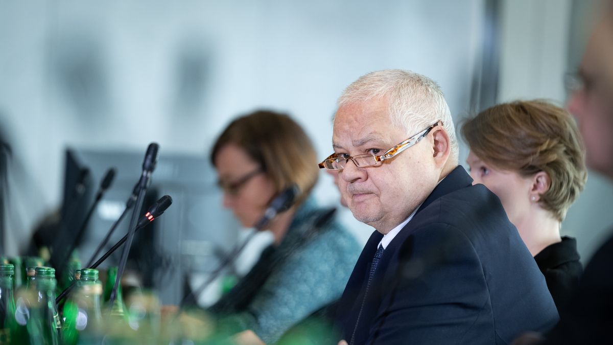 President of the National Bank of Poland Adam Glapinski, interviewed by the Public Finance Committee as a candidate for a second term as Poland's central bank chief, at Sejm (lower house of parliament) in Warsaw, Poland on April 13,  2022 (Photo by Mateusz Wlodarczyk/NurPhoto via Getty Images)