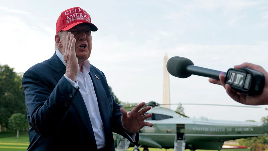 President Trump Departs White House For Florida On Tuesday Morning
WASHINGTON, DC - JULY 01: U.S. President Donald Trump speaks to reporters on the South Lawn before boarding Marine One and departing the White House on July 01, 2025 in Washington, DC. Trump is traveling to Ochopee, Florida to visit a newly built immigration detention center in the Florida Everglades dubbed "Alligator Alcatraz."  (Photo by Anna Moneymaker/Getty Images)
Anna Moneymaker