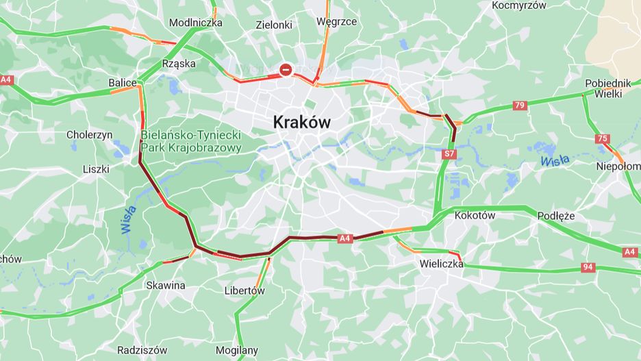 Kraków. Olbrzymie korki na obwodnicy po wypadku
