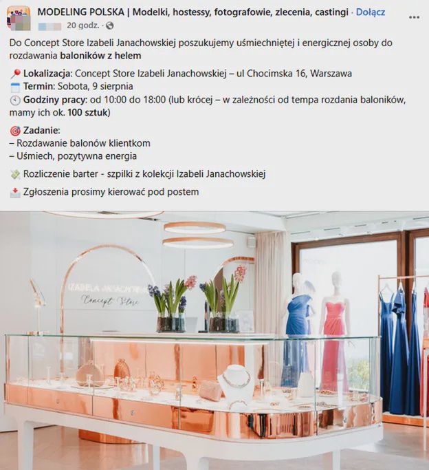 Oferta pracy wystawiona przez Izabelę Janachowską