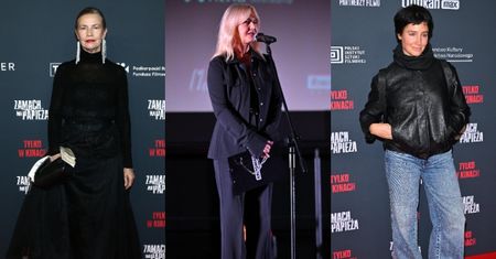 Gwiazdy na premierze "Zamachu na papieża". Lidia Popiel i Grażyna Torbicka w czerni, Laura Samojłowicz z plecakiem