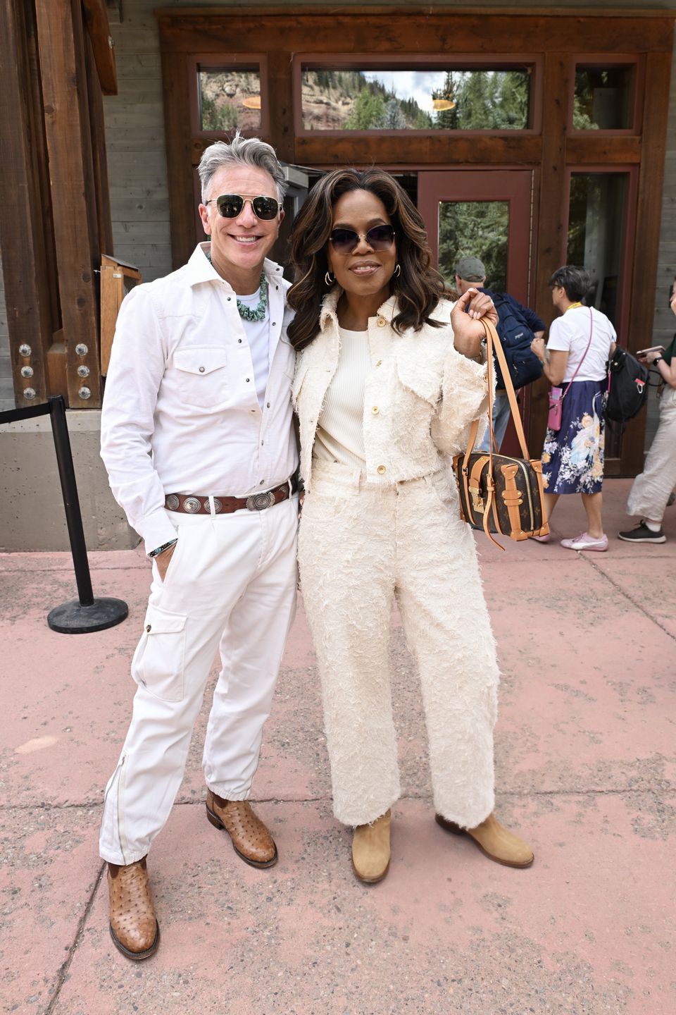 TELLURIDE, COLORADO - SEPTEMBER 05: Ricky Strauss (L) and Oprah Winfrey  at North American Premiere of "Everest: The Other Side" at 2026 Telluride Film Festival on September 05, 2026 in Telluride, Colorado. (Photo by Vivien Killilea/Getty Images)
