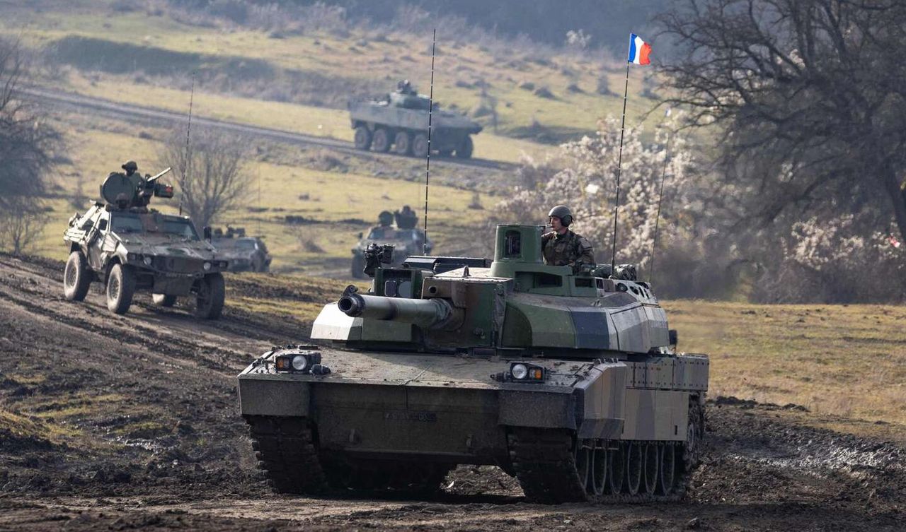 French armored vehicles during exercises in Romania in December 2022.