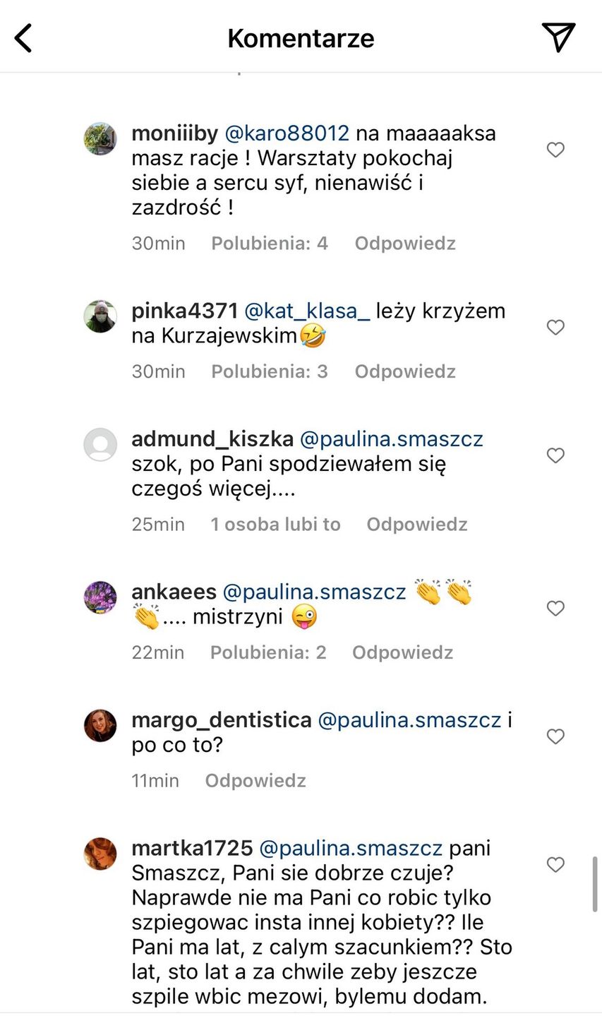 Komentarze pod wpisem Pauliny Smaszcz o związku Kasi Cichopek i Macieja Kurzajewskiego