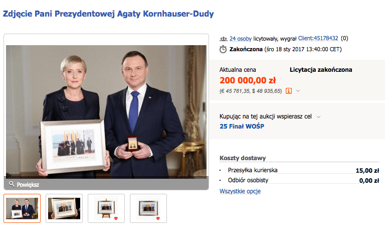 Kwota za obraz Agaty Dudy na Allegro