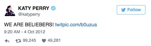 Tweet Katy Perry z 2012 roku