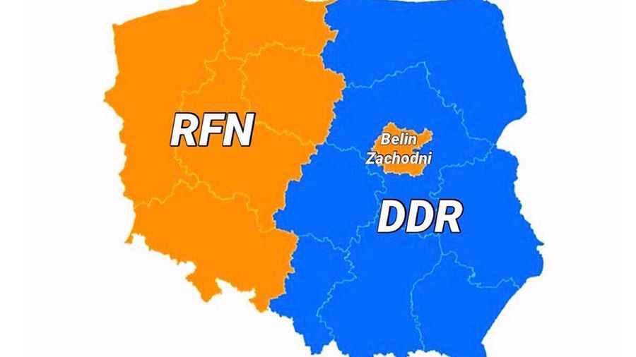 Grafiki z podziałem Polski na "RFN" i "DDR" są popularne w mediach społecznościowych