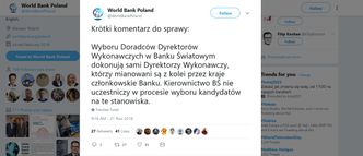Bank Światowy: nasze kierownictwo nie uczestniczy w procesie wyboru kandydatów na stanowiska doradców