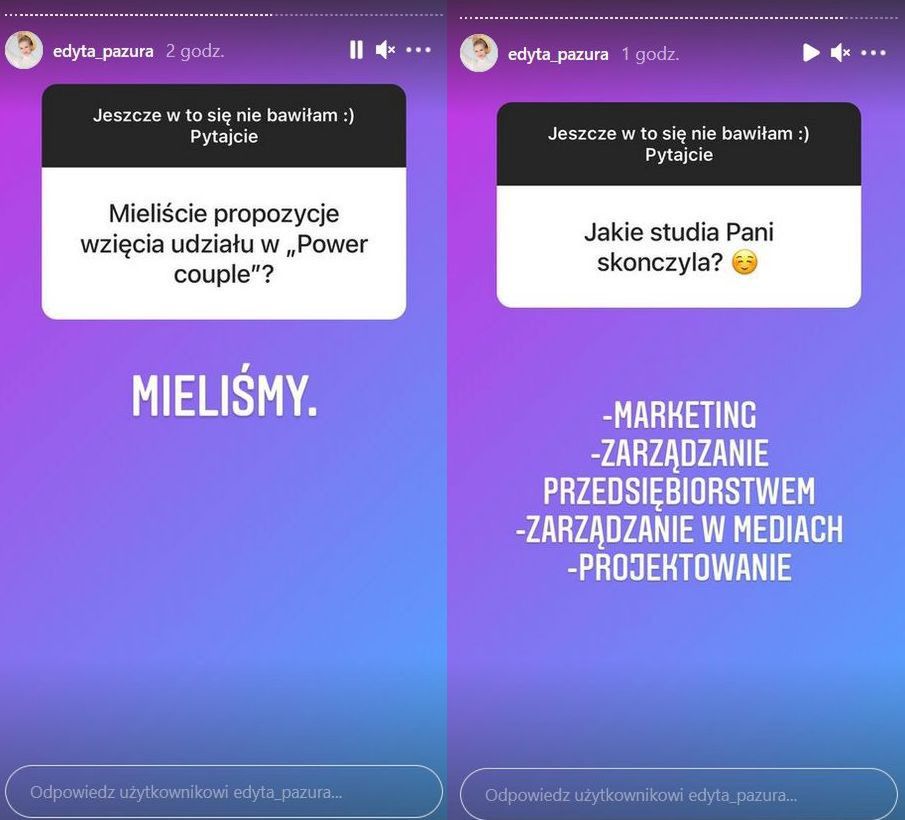 Q&A na profilu Edyty Pazury