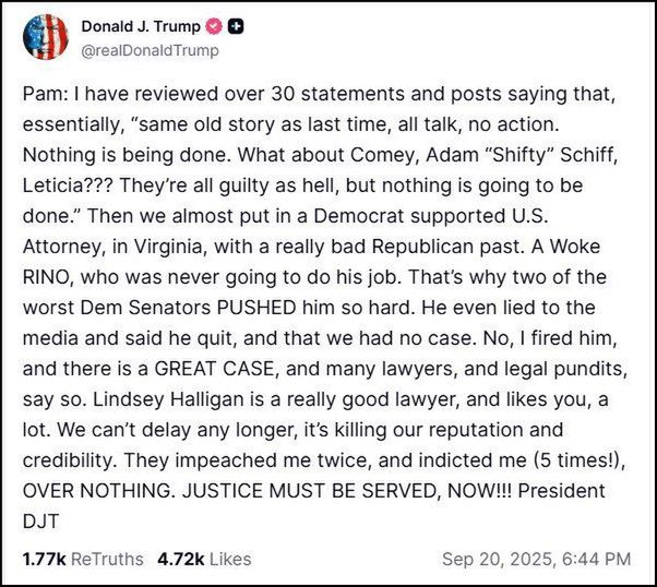Usunięty już z serwisu Truth Social post Donalda Trumpa 