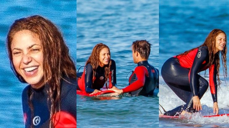 Shakira uczy się surfingu z synami pod okiem przystojnego intruktora