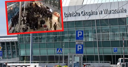 Warszawa Okęcie. Tłum chasydów łamał obostrzenia pandemiczne na lotnisku im. Chopina