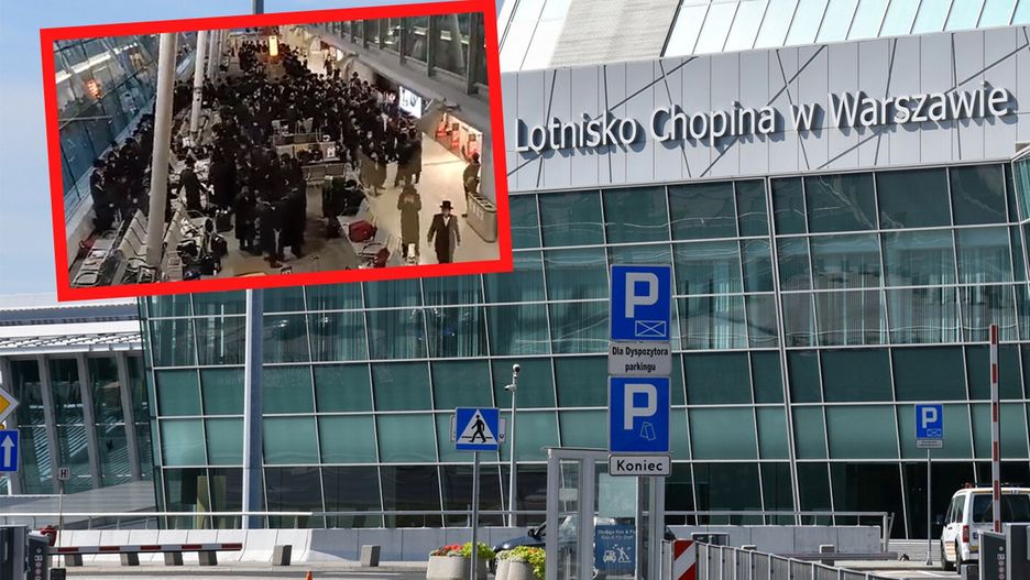 Lotnisko na Okęciu. Tłum chasydów łamał obostrzenia pandemiczne