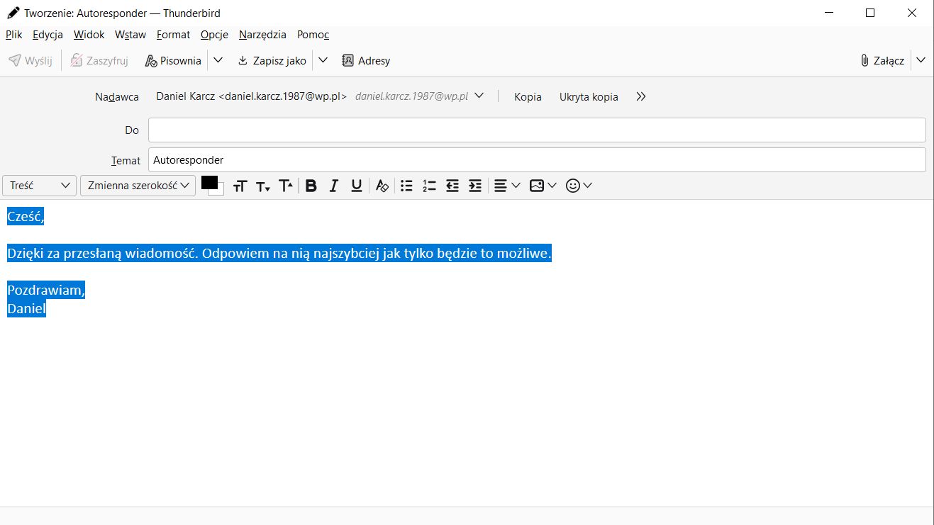 Jak ustawić autoresponder w Thunderbirdzie?