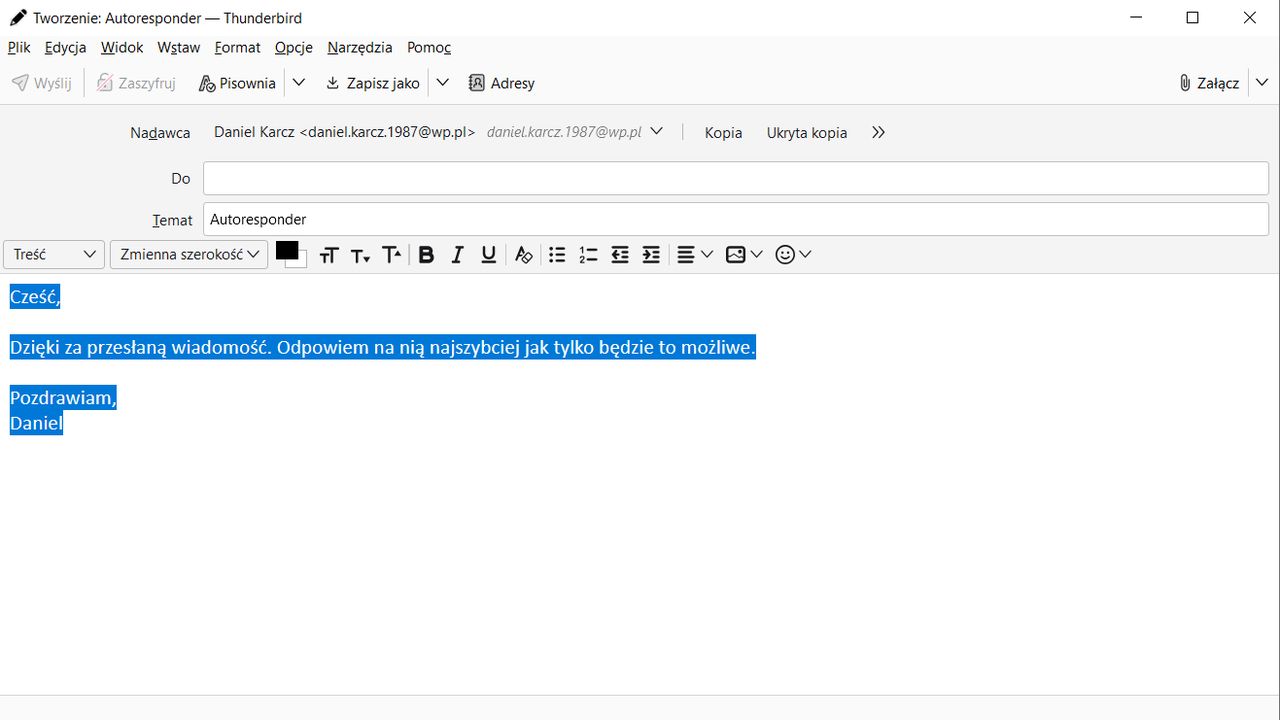 Jak ustawić autoresponder w Thunderbirdzie?